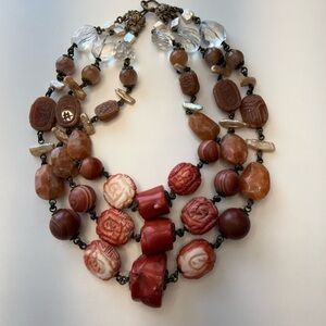 Vintage Stephen Dweck Carved Coral Scarab Necklace